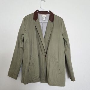 KULE Olive Jacket with Brown Leather Trim Size 8